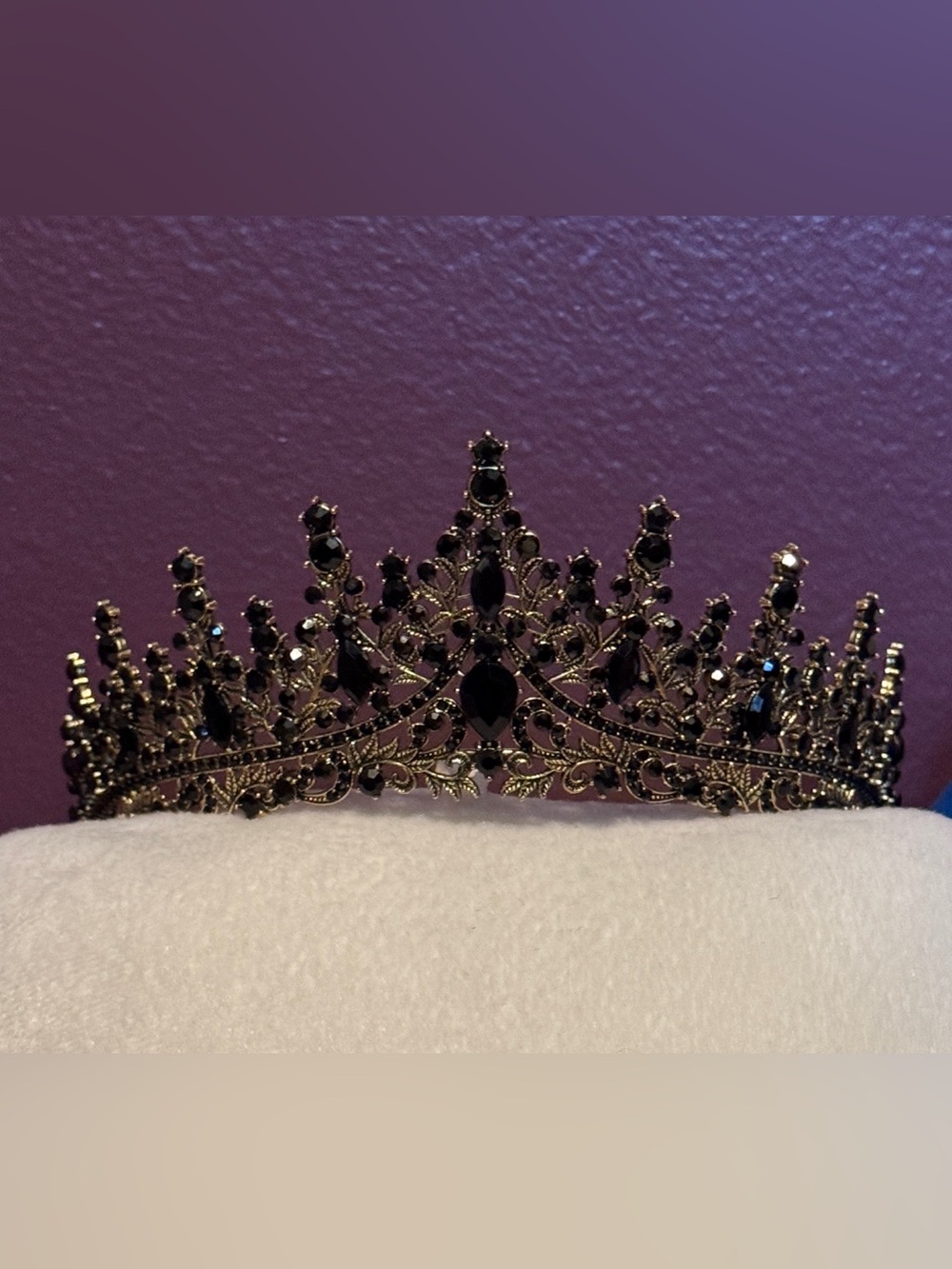 Black Crystal and Gold Filigree Tiara